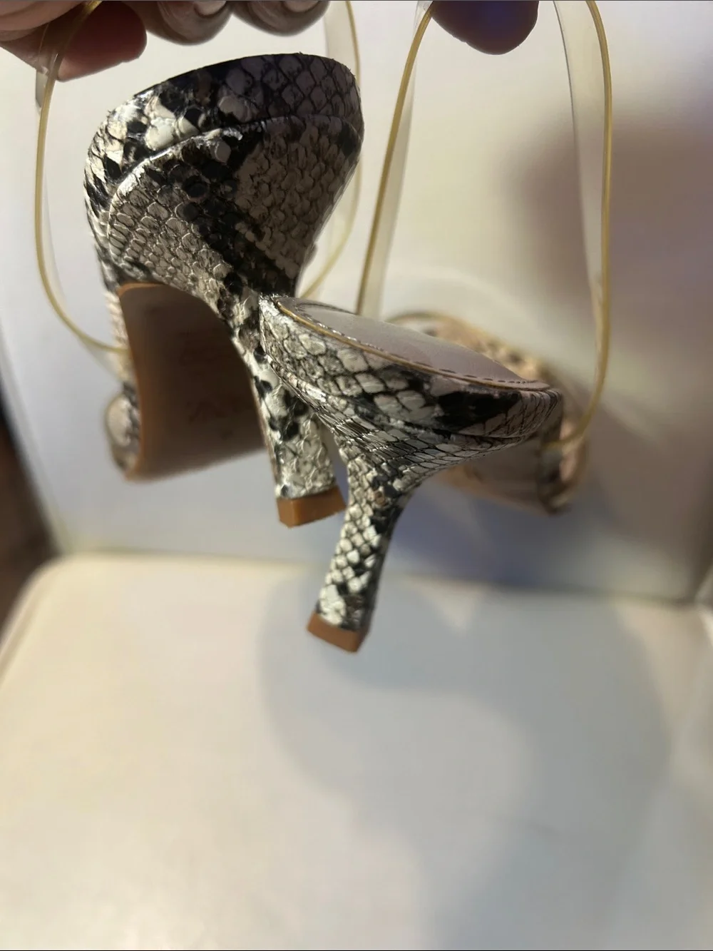 ZARA Clear Strap Snake-Print Women’s Heels — Cream/Tan | Size:EU 36 |3.5 heel - Picture 6 of 9